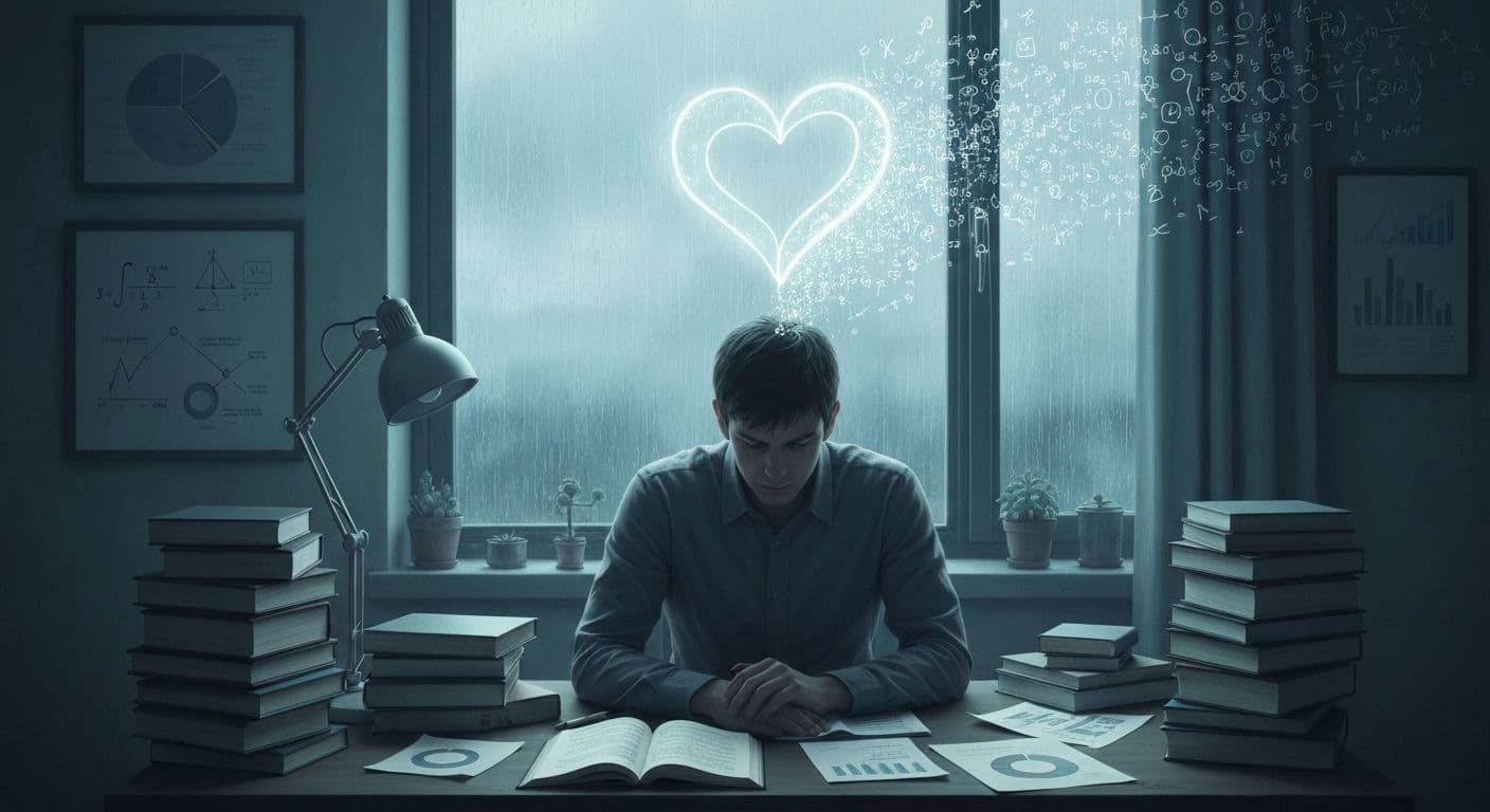 INTP breakup recovery illustration showing balance between analytical thinking and emotional processing