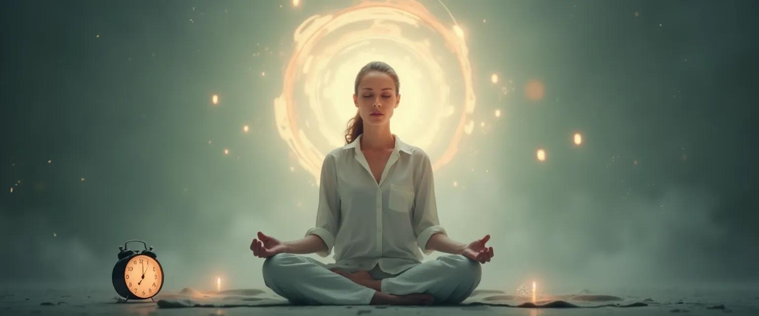 Person doing a 1-minute self-awareness check-in with a peaceful expression