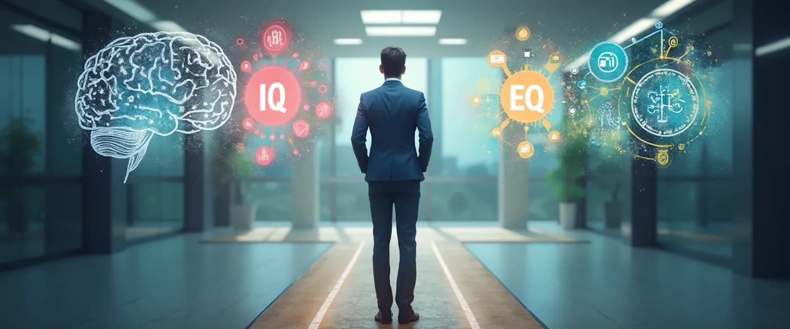 Professional comparing intelligence and emotional intelligence skills for workplace success