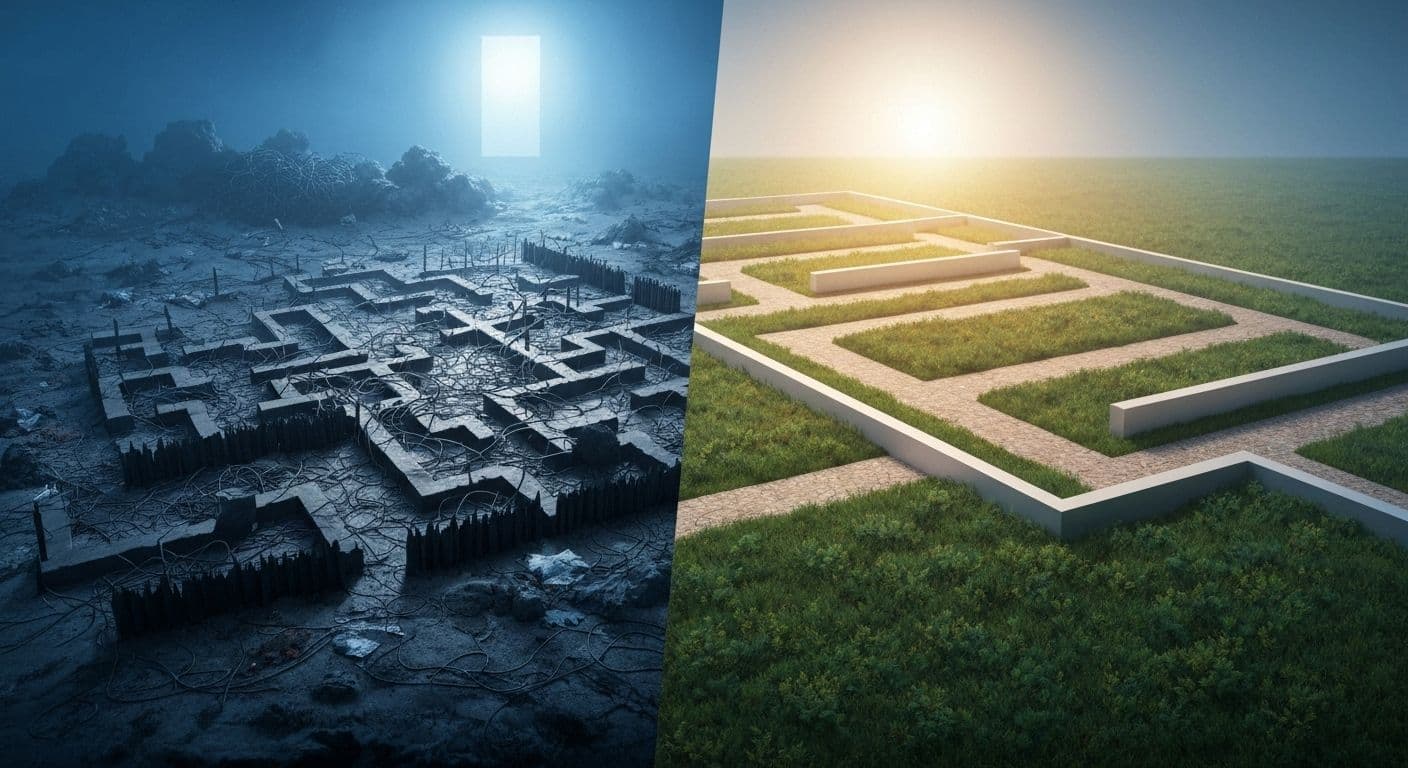 Person designing the mind and building better mental architecture to overcome thinking pattern mistakes