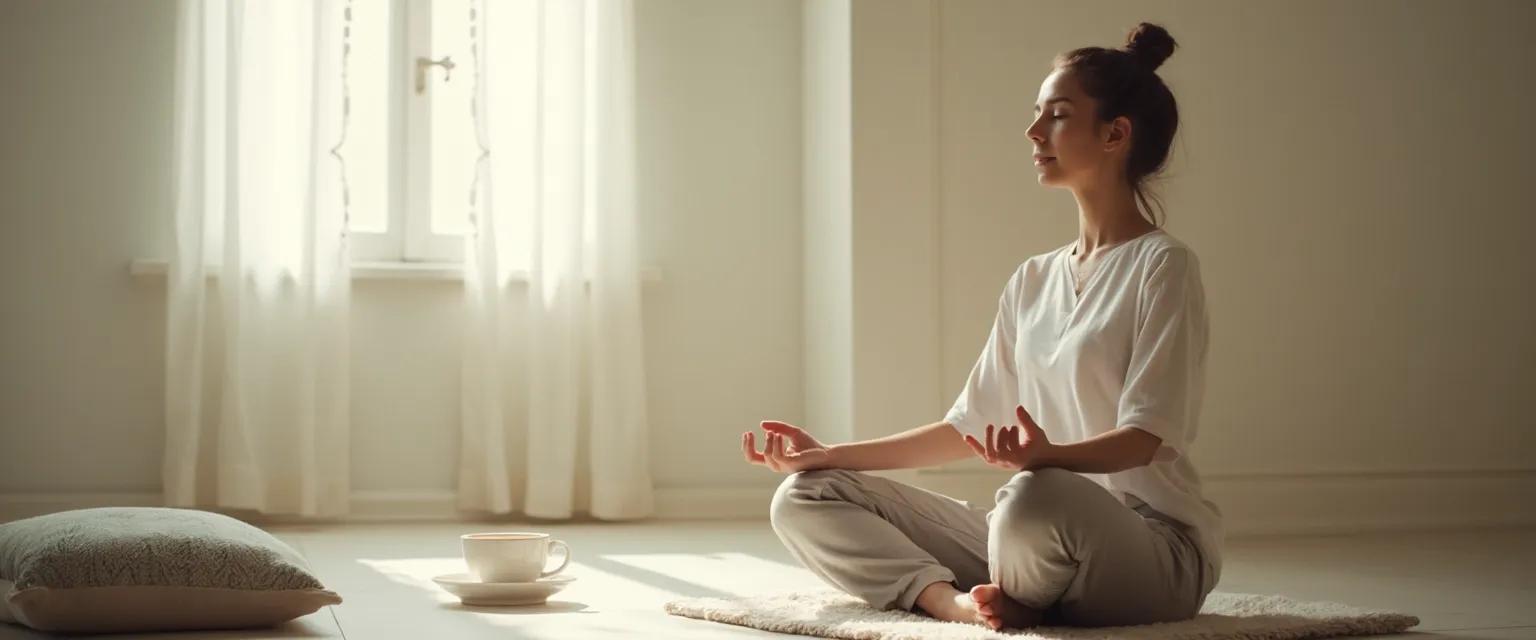 Jon Kabat-Zinn's mindfulness for beginners practice showing a person taking a peaceful 5-minute break