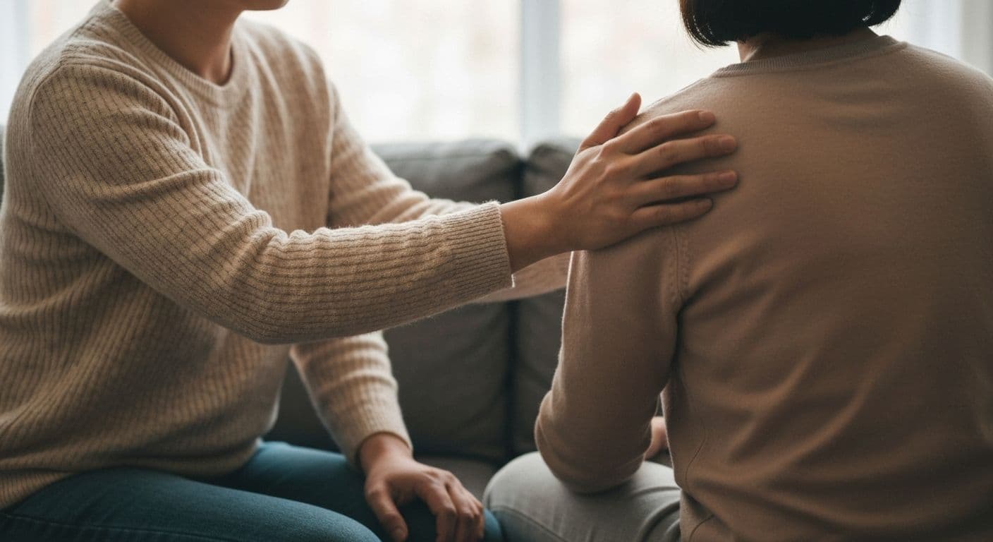 Person offering comfort and support showing what to say to someone who lost a loved one
