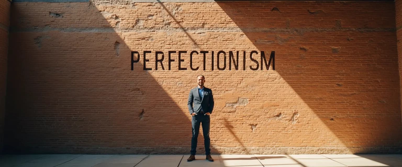 Person breaking through wall representing procrastination and psychological barriers caused by perfectionism