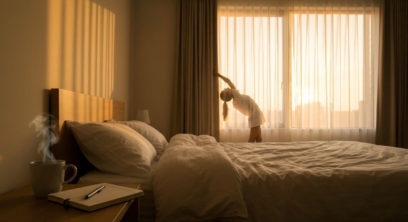 Person practicing self awareness in daily life during peaceful morning routine