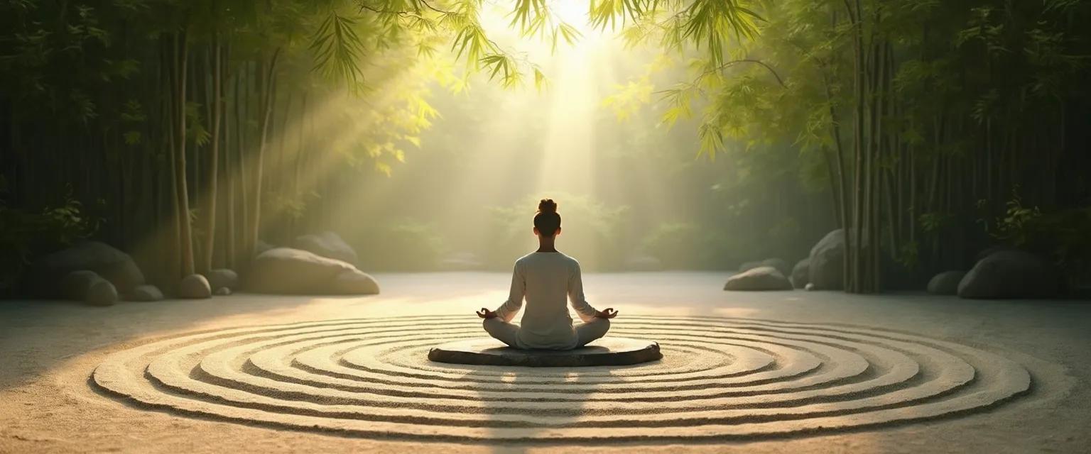 Person meditating while applying Alan Watts Out of Your Mind philosophy for stress relief